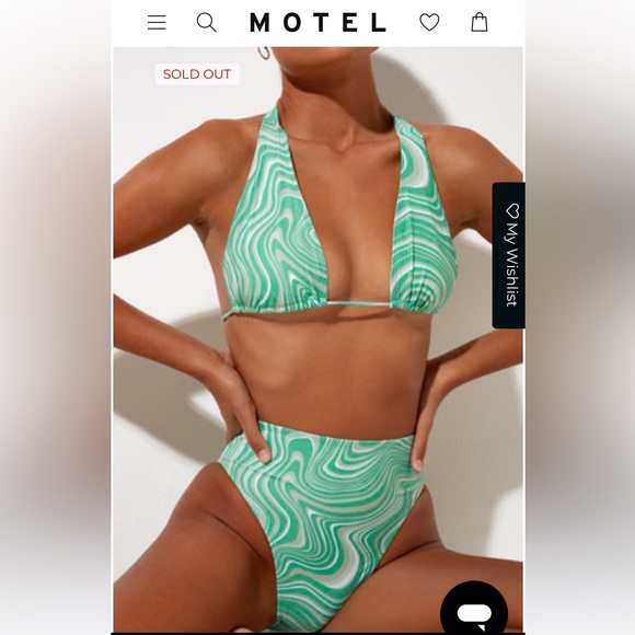 Motel Rocks Green and White 70s Ripple Swirl Bikini Set - Picture 2 of 10